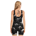 Black And White Dinosaur Fossil Print Sleeveless One Piece Swimsuit
