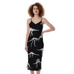 Black And White Dinosaur Fossil Print Slim Fit Midi Cami Dress