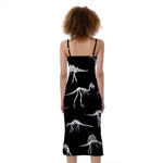 Black And White Dinosaur Fossil Print Slim Fit Midi Cami Dress