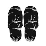 Black And White Dinosaur Fossil Print Slippers