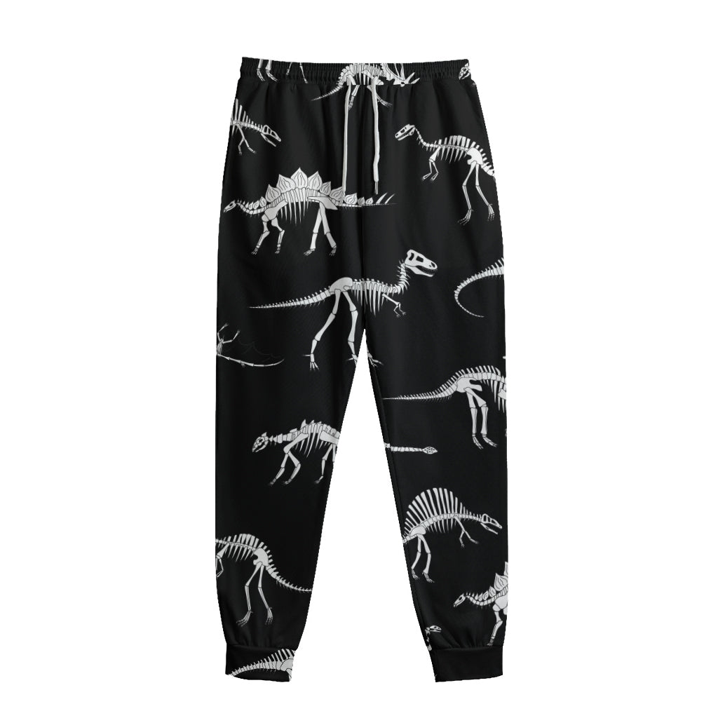 Black And White Dinosaur Fossil Print Sweatpants