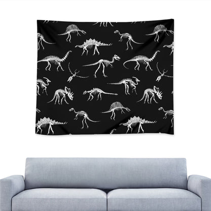 Black And White Dinosaur Fossil Print Tapestry