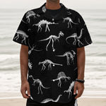 Black And White Dinosaur Fossil Print Textured Short Sleeve Shirt