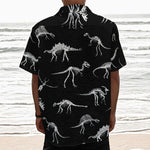 Black And White Dinosaur Fossil Print Textured Short Sleeve Shirt