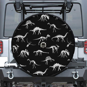 Black And White Dinosaur Fossil Print Tire Cover With Camera Hole