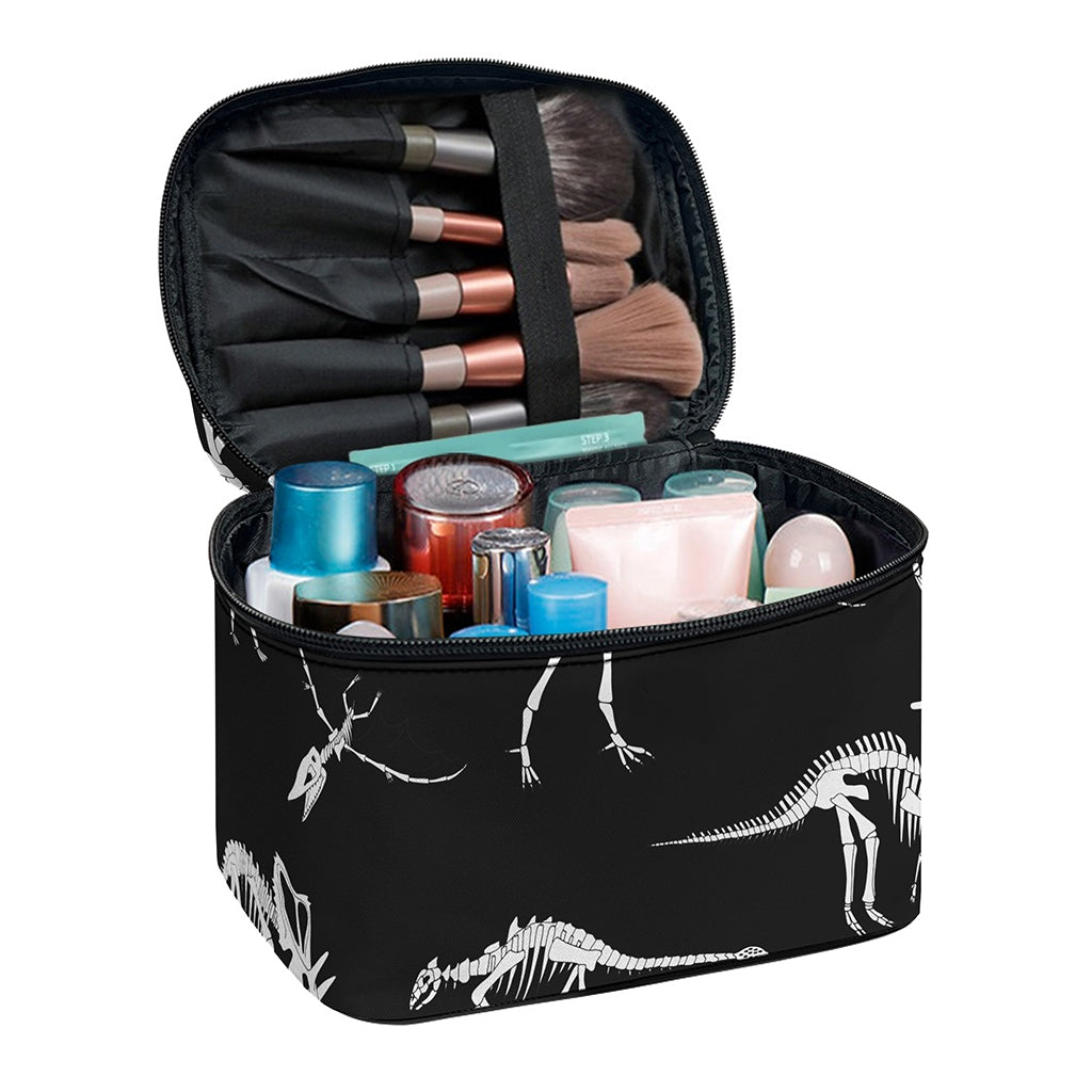 Black And White Dinosaur Fossil Print Travel Makeup Bag