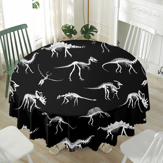 Black And White Dinosaur Fossil Print Waterproof Round Tablecloth