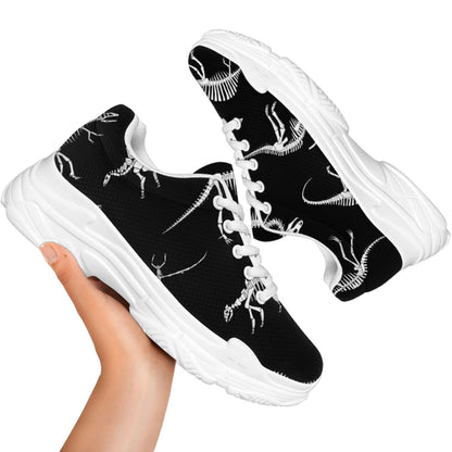 Black And White Dinosaur Fossil Print White Chunky Shoes
