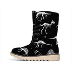 Black And White Dinosaur Fossil Print Winter Boots