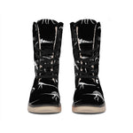 Black And White Dinosaur Fossil Print Winter Boots