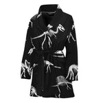 Black And White Dinosaur Fossil Print Women's Bathrobe