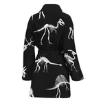 Black And White Dinosaur Fossil Print Women's Bathrobe