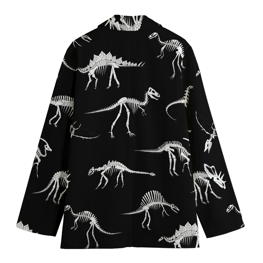 Black And White Dinosaur Fossil Print Women's Blazer