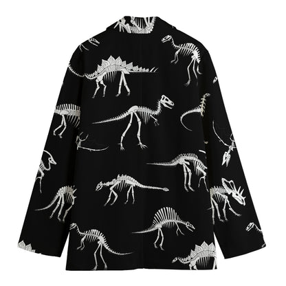 Black And White Dinosaur Fossil Print Women's Blazer