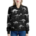 Black And White Dinosaur Fossil Print Women's Bomber Jacket