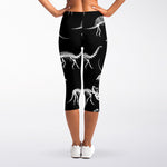 Black And White Dinosaur Fossil Print Women's Capri Leggings