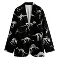 Black And White Dinosaur Fossil Print Women's Cotton Blazer