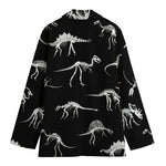 Black And White Dinosaur Fossil Print Women's Cotton Blazer