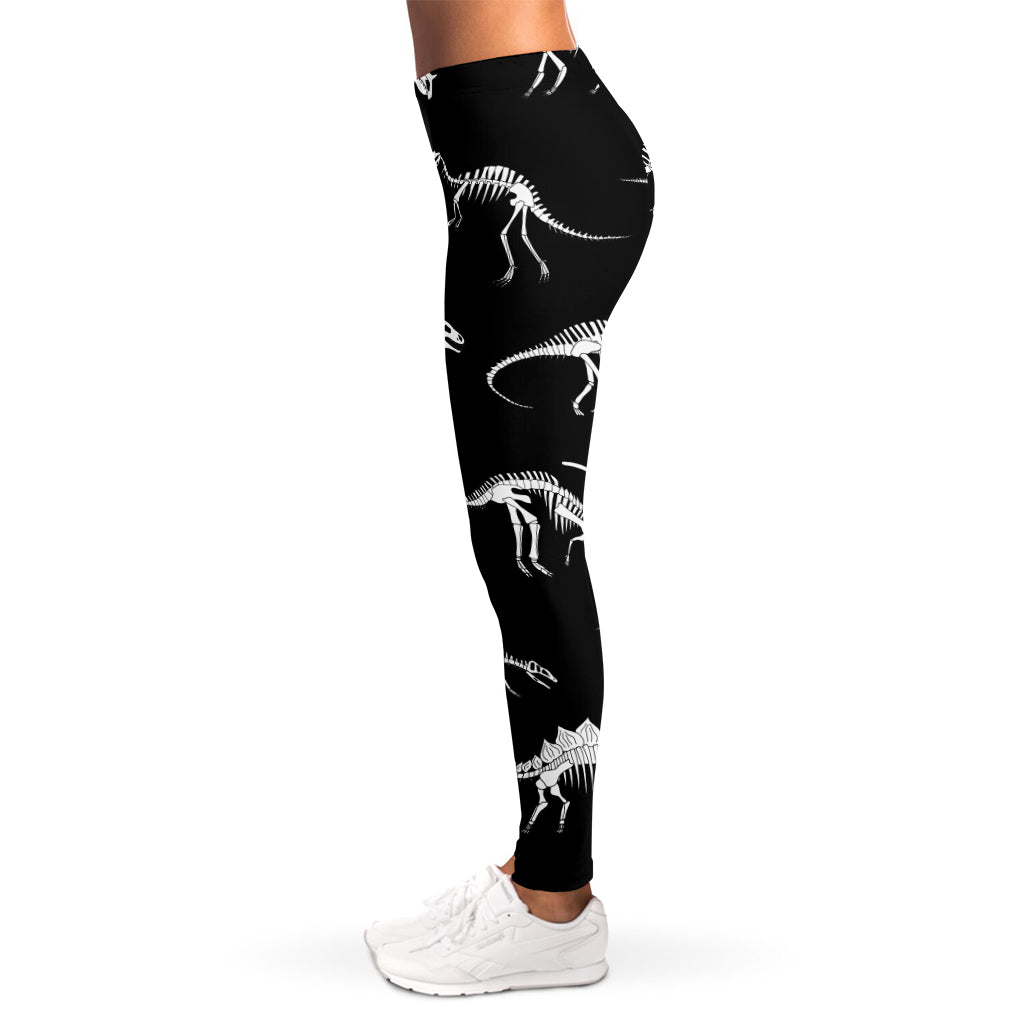 Black And White Dinosaur Fossil Print Women's Leggings