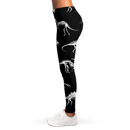 Black And White Dinosaur Fossil Print Women's Leggings