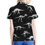 Black And White Dinosaur Fossil Print Women's Polo Shirt