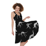 Black And White Dinosaur Fossil Print Women's Sleeveless Dress