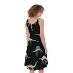 Black And White Dinosaur Fossil Print Women's Sleeveless Dress