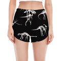 Black And White Dinosaur Fossil Print Women's Split Running Shorts