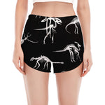 Black And White Dinosaur Fossil Print Women's Split Running Shorts
