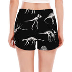 Black And White Dinosaur Fossil Print Women's Split Running Shorts