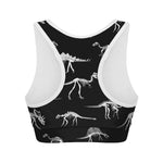 Black And White Dinosaur Fossil Print Women's Sports Bra
