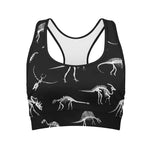 Black And White Dinosaur Fossil Print Women's Sports Bra