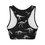 Black And White Dinosaur Fossil Print Women's Sports Bra
