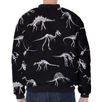 Black And White Dinosaur Fossil Print Zip Sleeve Bomber Jacket