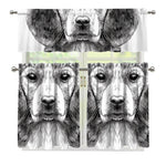 Black And White Drawing Beagle Print 3 Piece Kitchen Curtains