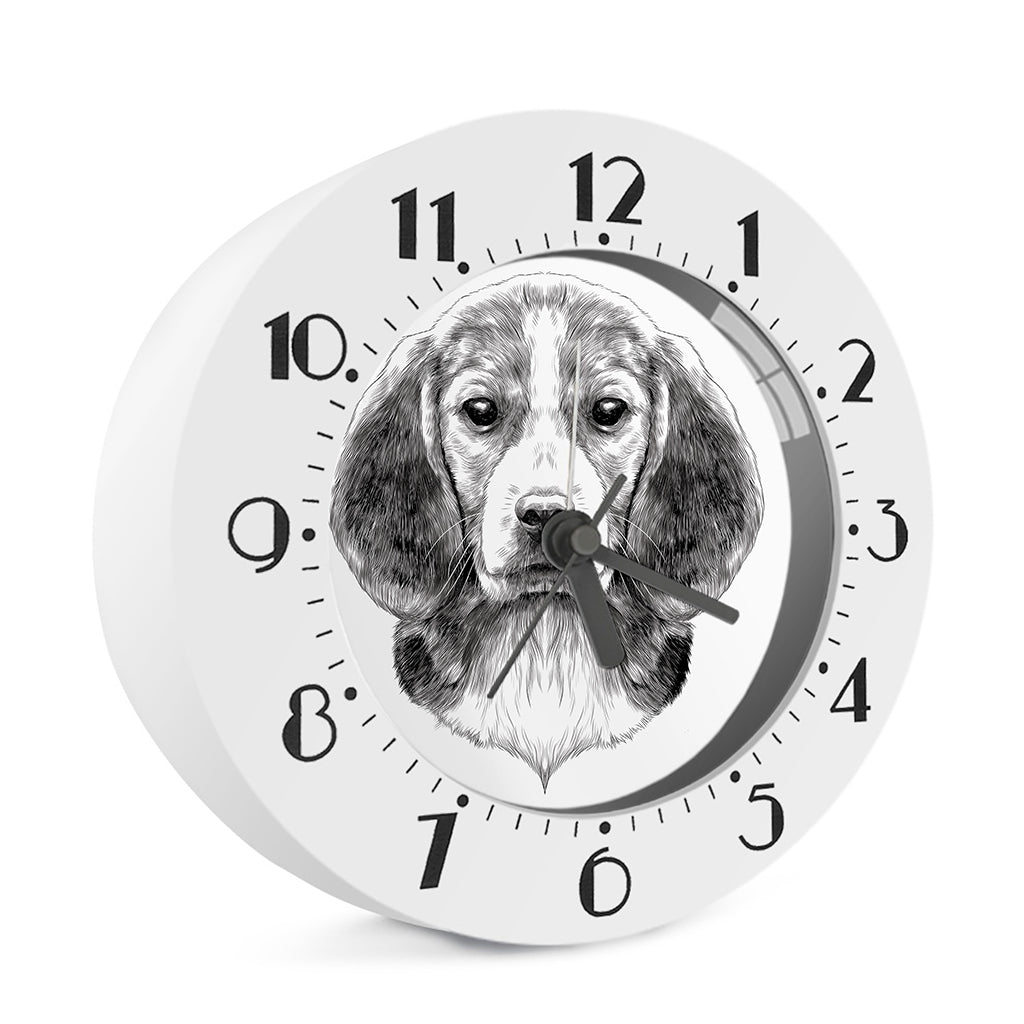 Black And White Drawing Beagle Print Alarm Clock