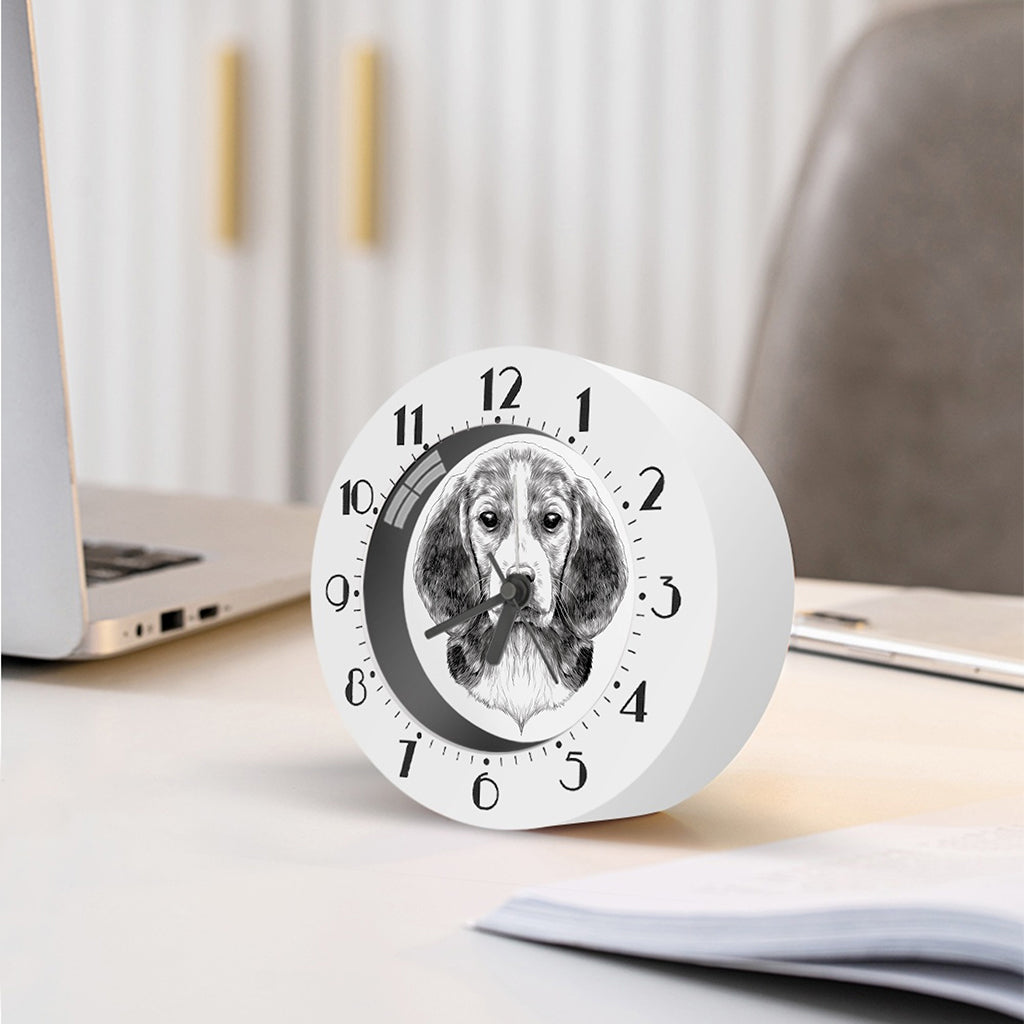 Black And White Drawing Beagle Print Alarm Clock