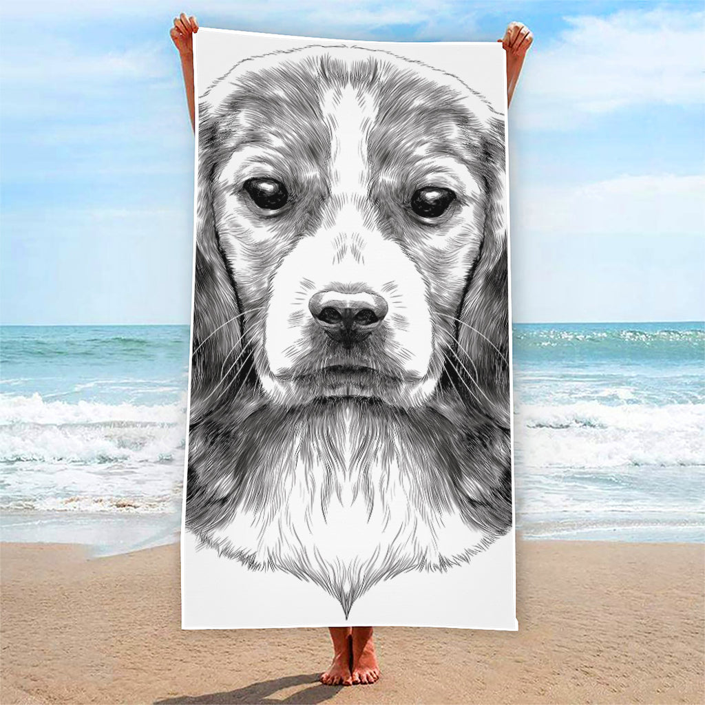 Black And White Drawing Beagle Print Beach Towel