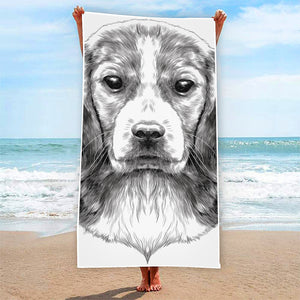 Black And White Drawing Beagle Print Beach Towel