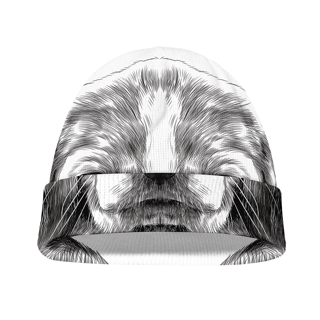 Black And White Drawing Beagle Print Beanie