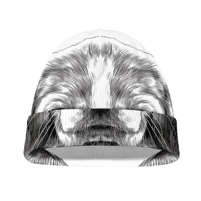 Black And White Drawing Beagle Print Beanie
