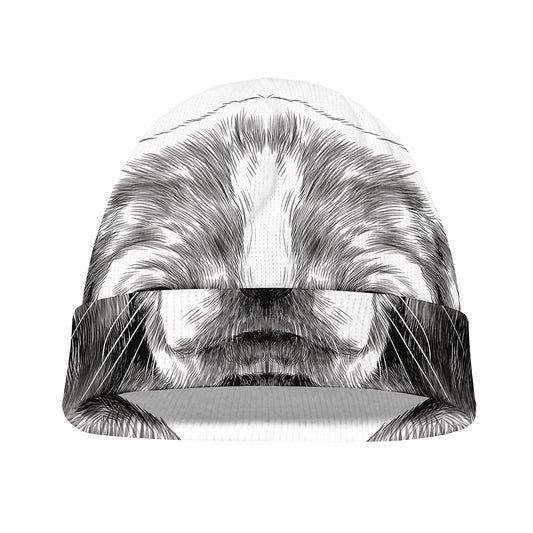Black And White Drawing Beagle Print Beanie