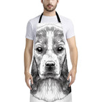Black And White Drawing Beagle Print Bib Apron With Pocket