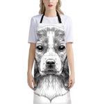 Black And White Drawing Beagle Print Bib Apron With Pocket