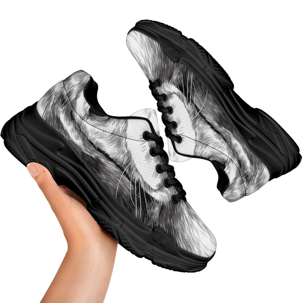 Black And White Drawing Beagle Print Black Chunky Shoes