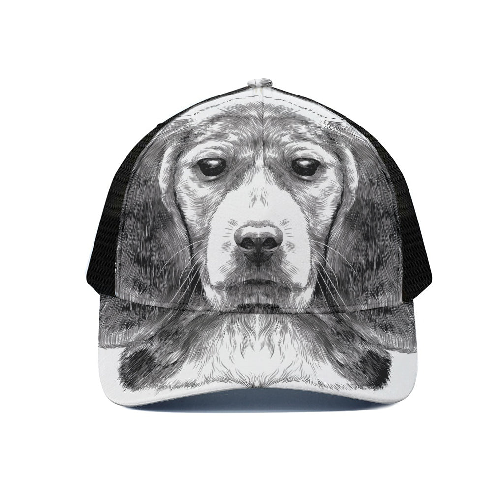 Black And White Drawing Beagle Print Black Mesh Trucker Cap