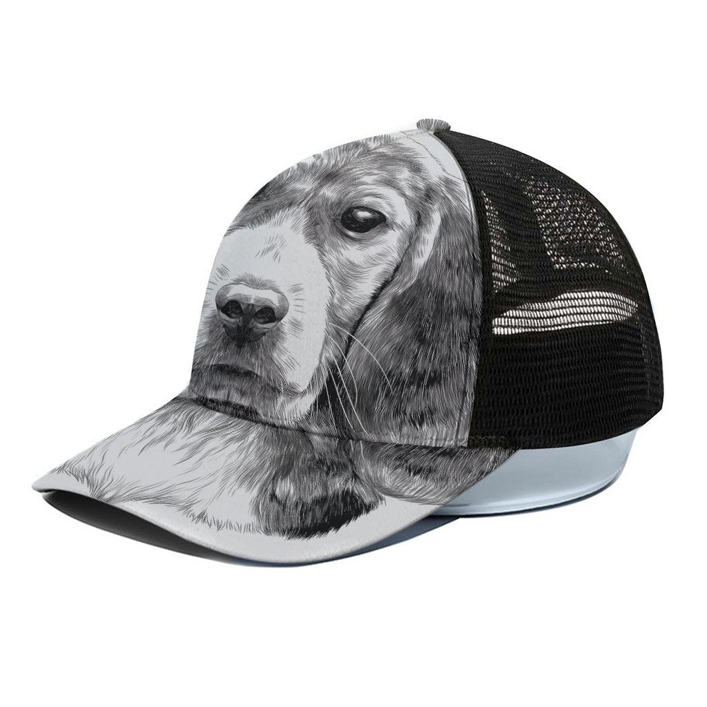 Black And White Drawing Beagle Print Black Mesh Trucker Cap