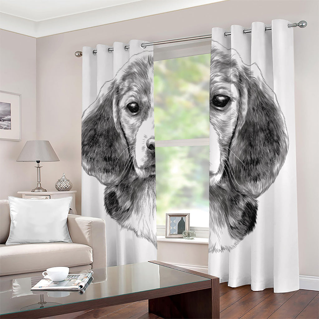 Black And White Drawing Beagle Print Blackout Grommet Curtains