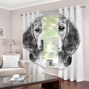 Black And White Drawing Beagle Print Blackout Grommet Curtains