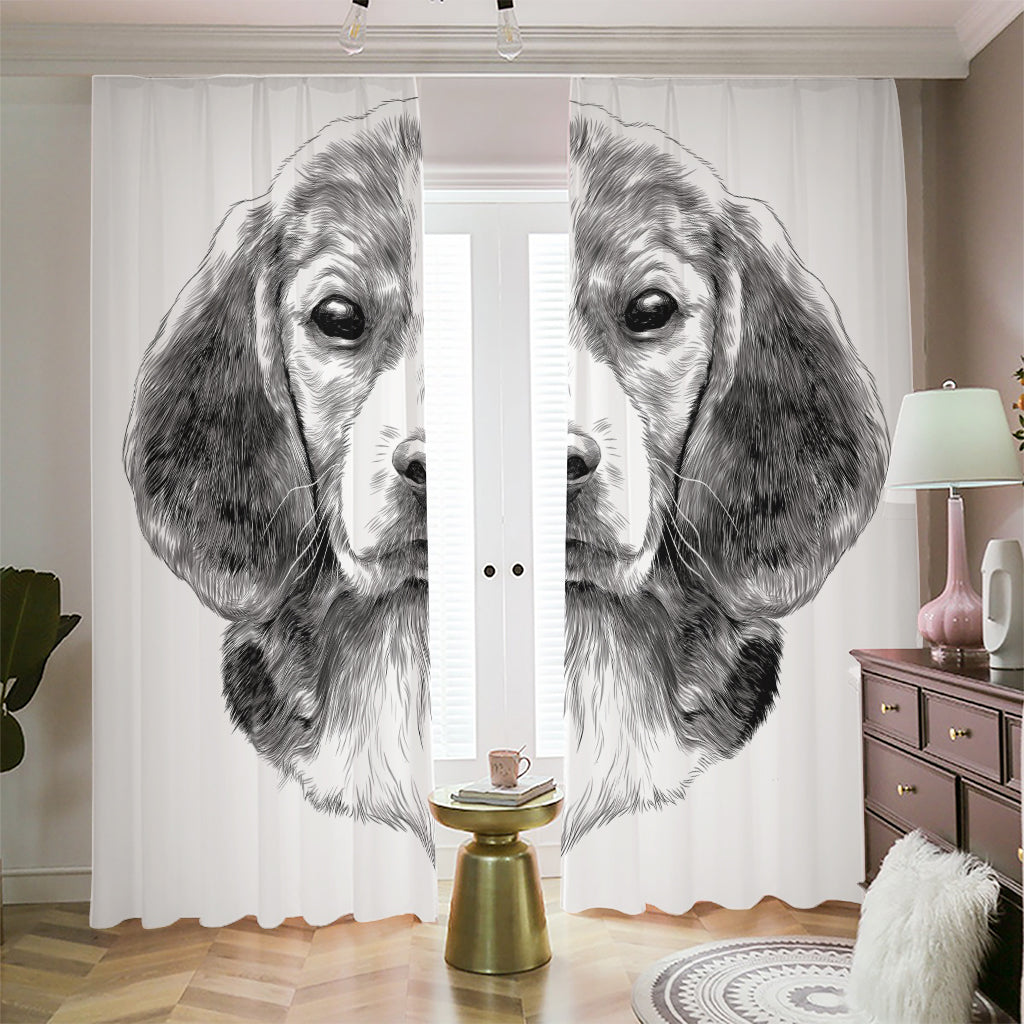 Black And White Drawing Beagle Print Blackout Pencil Pleat Curtains